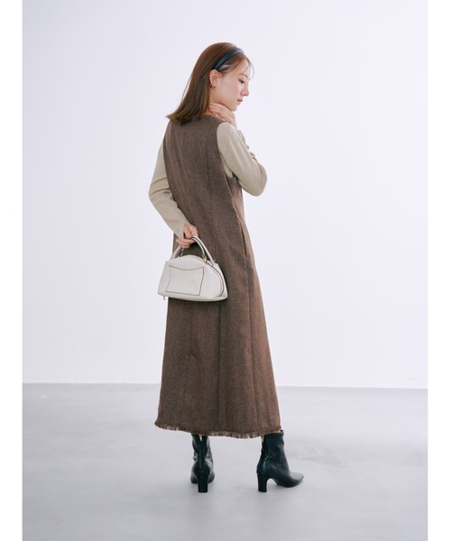 ワンピース ツイードフロントジップジャンパースカート 「低身長・小柄