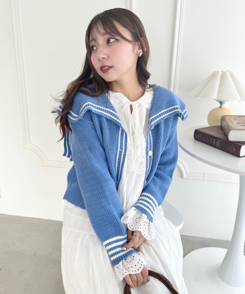 Loueme カーディガン ロゴジャガードセーラーカーディガン レディース