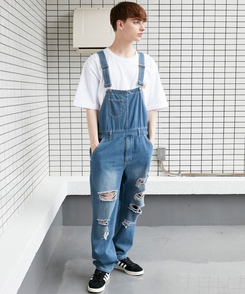 8 オーバーオール サロペット ダメージデニムオーバーオール メンズ