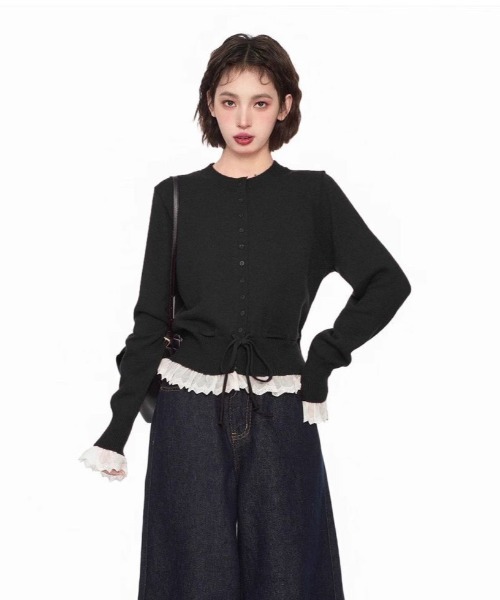 MONO8 カーディガン レース切替ニットカーディガン レディース