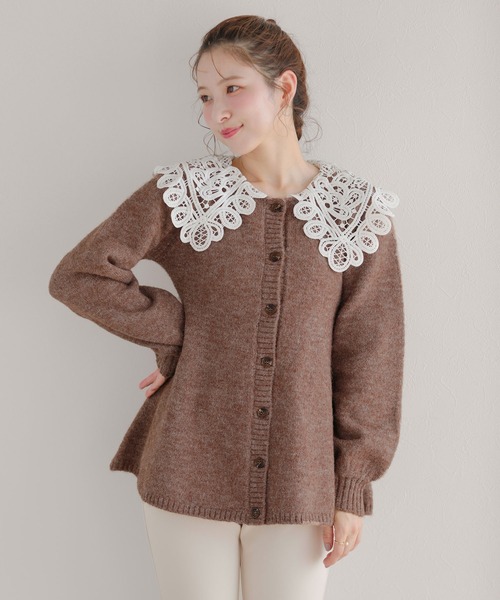 Fit more（フィットモア） カーディガン バテンレース衿カーディガン