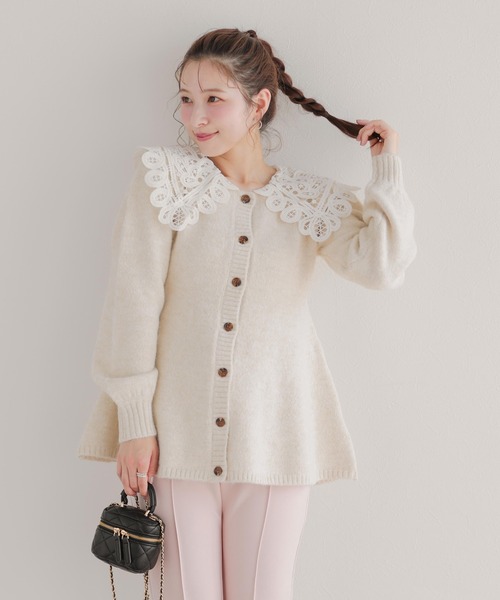 Fit more（フィットモア） カーディガン バテンレース衿カーディガン