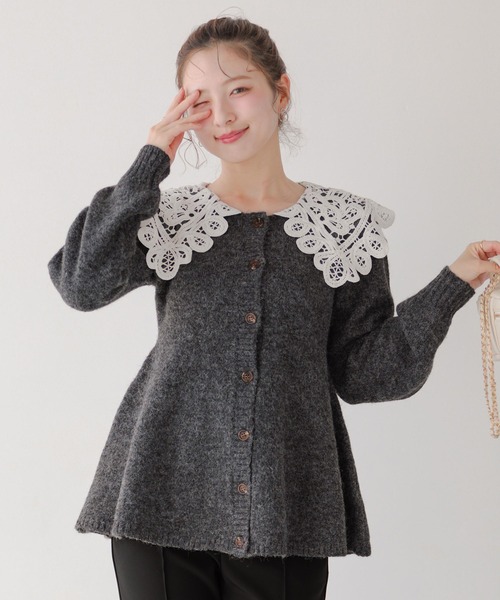 Fit more（フィットモア） カーディガン バテンレース衿カーディガン