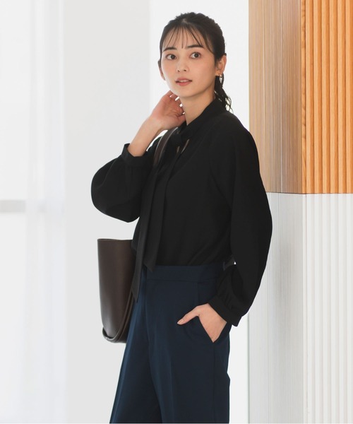 ブラウス シャツ 「洗える/防シワ加工/UV加工/花粉防止」2WAYボウタイ