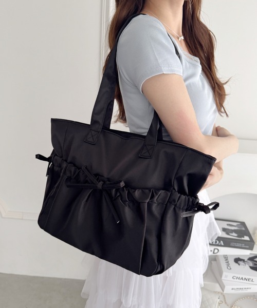 Loueme トートバッグ メニーポケットリボンサテンバッグ レディース