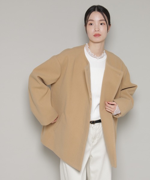 J&M Davidson（J＆Mデヴィッドソン） 」 ノーカラーコート 8 ベージュ