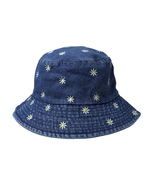 14+（イチヨンプラス） 帽子 ハット 花柄刺繍デニムバケットハット UV