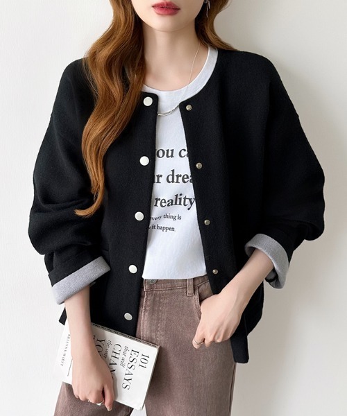 COCOMOMO カーディガン 今欲しいアクセントカーデ 裏配色ニット