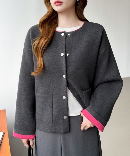 COCOMOMO カーディガン 今欲しいアクセントカーデ 裏配色ニット