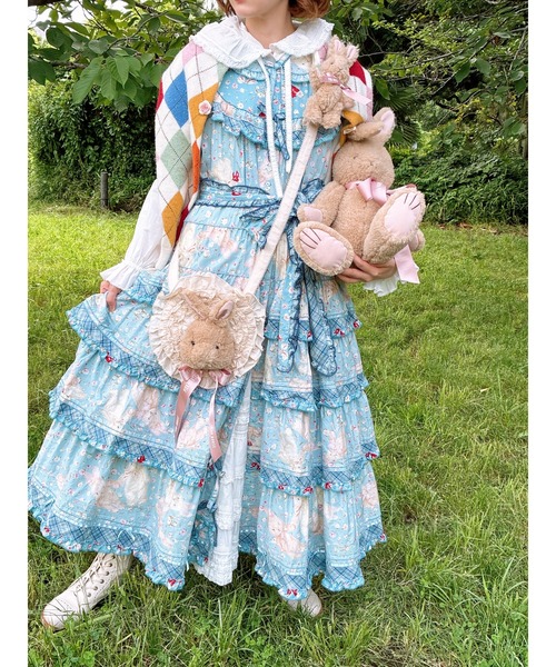 PINK HOUSE（ピンクハウス） ワンピース バラ園うさぎプリントヨーク