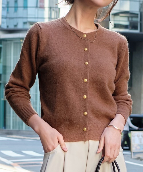 カーディガン ゴールドボタンニットカーディガン レディース