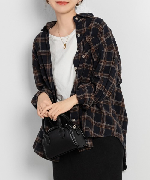 DAY CLOSET ブラウス シャツ レディース 長袖チェック柄オーバー