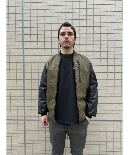 MMMM ma1 ma-1 MMMM / ラムレザー袖切替MA-1ブルゾン メンズ