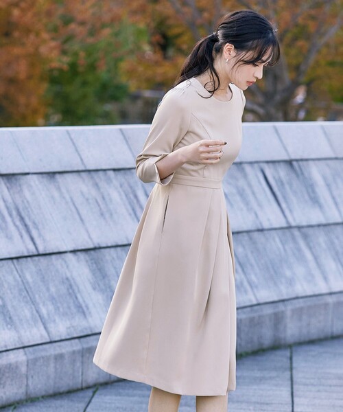 Tiaclasse ワンピース 「洗える」アシンメトリータックフレア