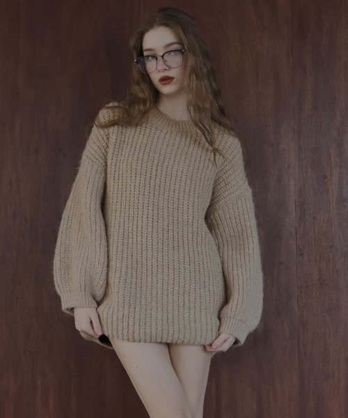 Mili affinity ニット セーター ボリュームスリーブ畦編みクルーネック