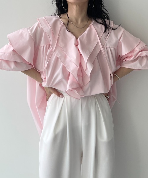 wee9s（ウィークス） ブラウス シャツ big collar frill blouse / 付け