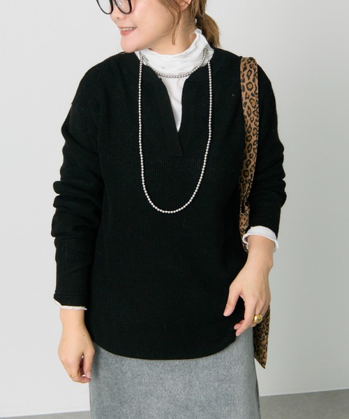 pual ce cin ニット セーター キーネック ワッフルニット レディース