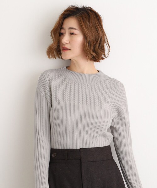 grove（グローブ） ニット セーター 「毛玉軽減／洗える」ミニケーブル