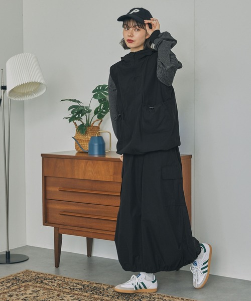 ベスト ジレ 「セットアップ対応」フード付きナイロンベスト