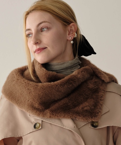 サンフラワー ミンクファー ネックウォーマー スヌード ブラウン サン
