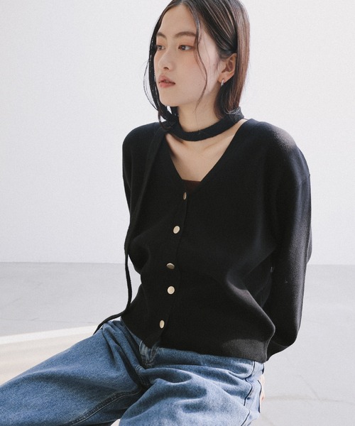 andme（アンドミー） カーディガン 金ボタンVネックニットカーディガン