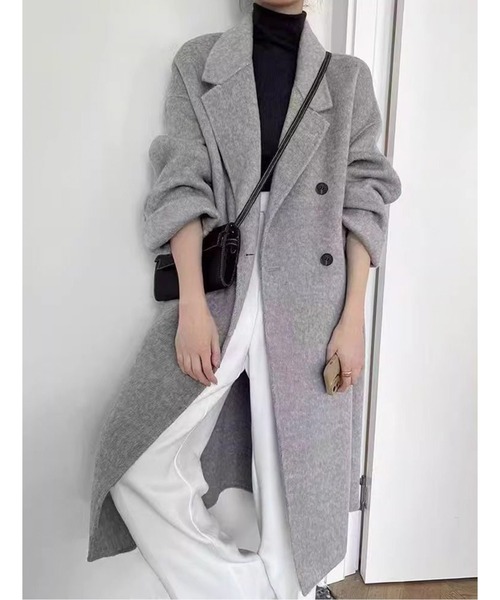 コート チェスターコート ダブルブレスト ウールライクロングコート