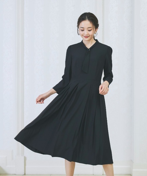 AOYAMA ワンピース 「WEB限定」ボウタイ付きボックスプリーツ