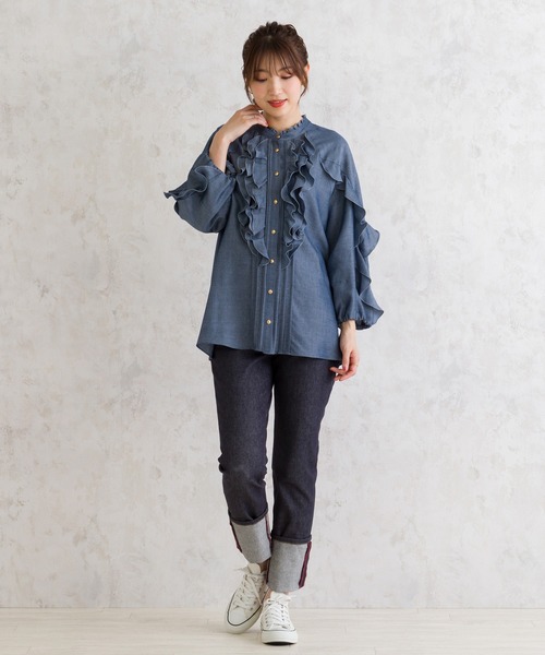 Rose Tiara（ローズティアラ） ブラウス シャツ ダンガリーラッフル