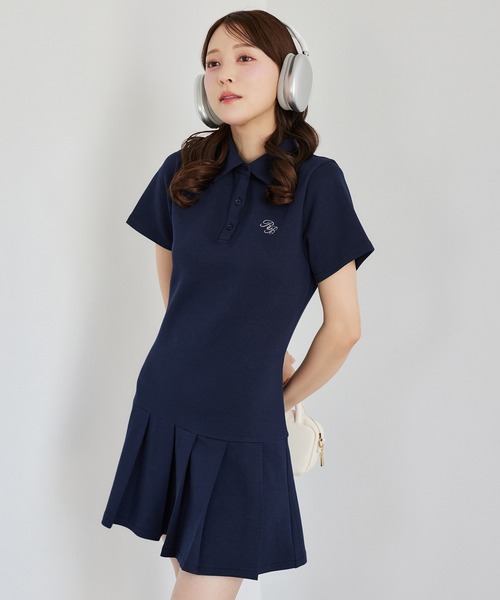 one after another NICE CLAUP ワンピース ポロ襟プリーツミニ