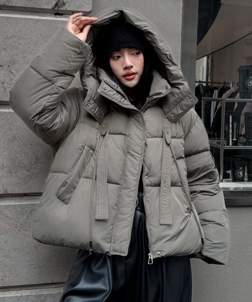 ダウンコート ダウンジャケット フード付き フロントテープデザイン