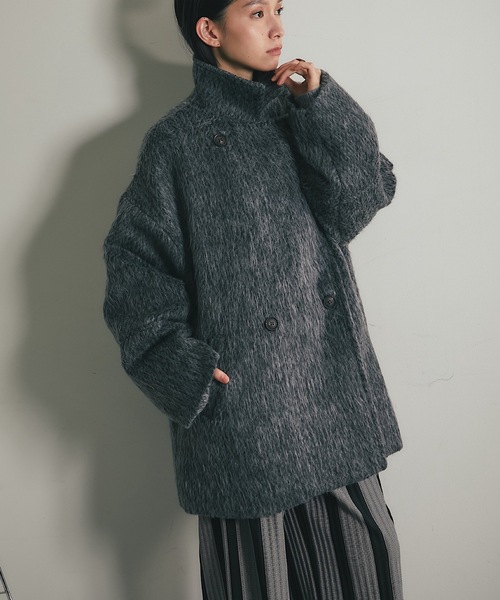 ピーコート pコート シャギーダブルコート レディース メンズ