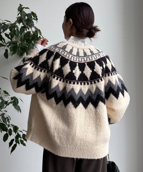 DouDou（ドゥドゥ） カーディガン ノルディック柄ジップニット