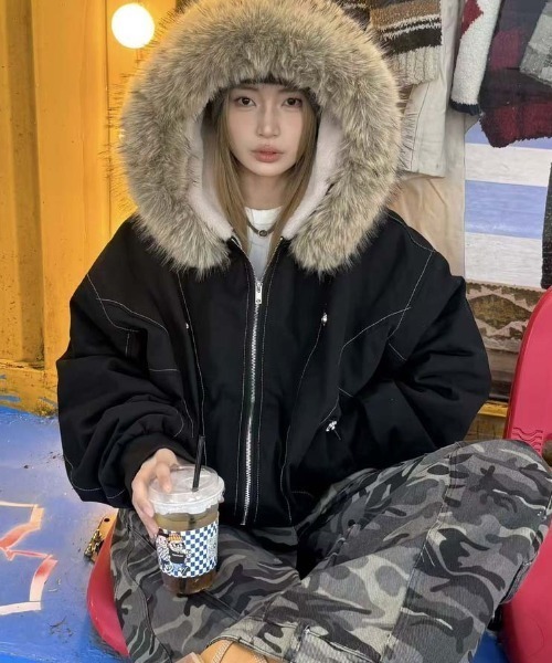 lilful ブルゾン アウター 「ファー取り外し可能」ステッチデザイン