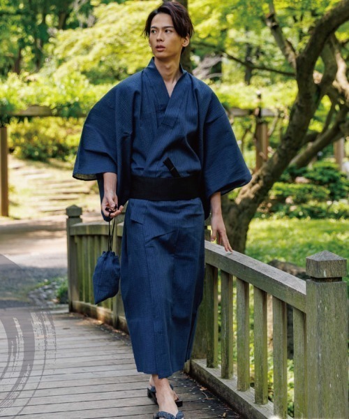 浴衣 6点セット（浴衣+帯+内帯+巾着+扇子+下駄） メンズ : ZOZOTOWN