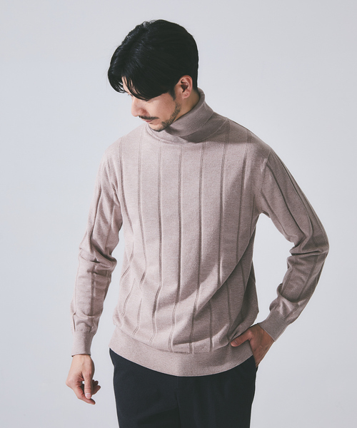 ABAHOUSE GRAY セーター ニット 「カシミアタッチ」シャドーストライプ