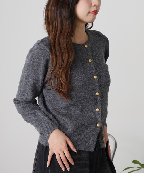 ROOP TOKYO カーディガン ゴールドボタンショート丈クルーネックニット