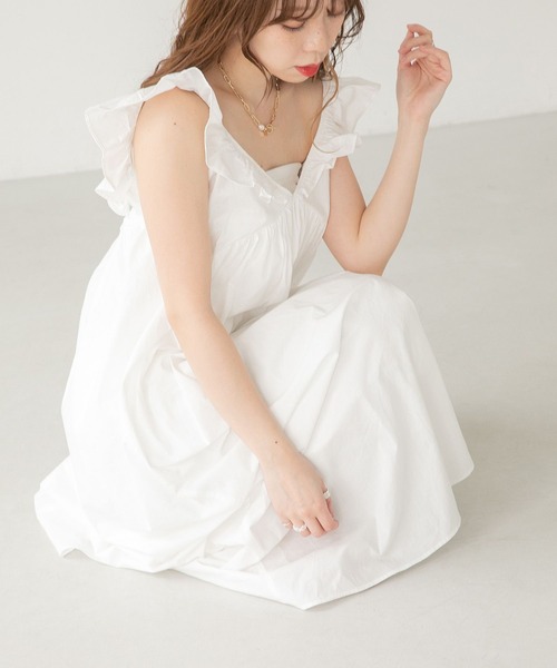 Heather（ヘザー） ワンピース コットンフリルノースリーブワンピース