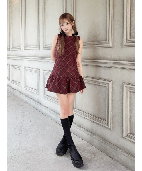 Darich（ダーリッチ） ワンピース タータンチェックノースリミニ