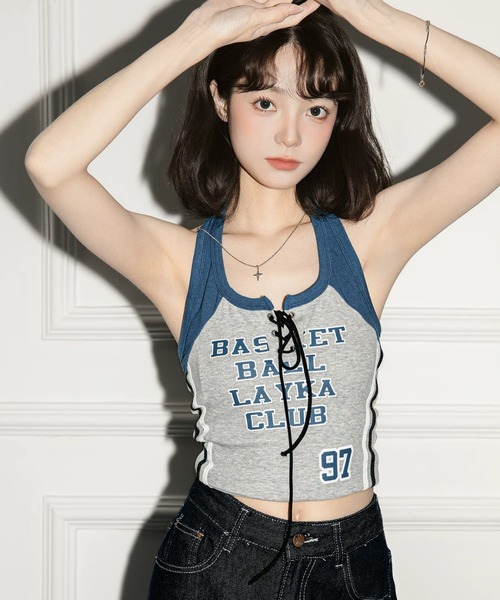 DIAVEL キャミソール 「2色展開」バスケガール風レースアップ