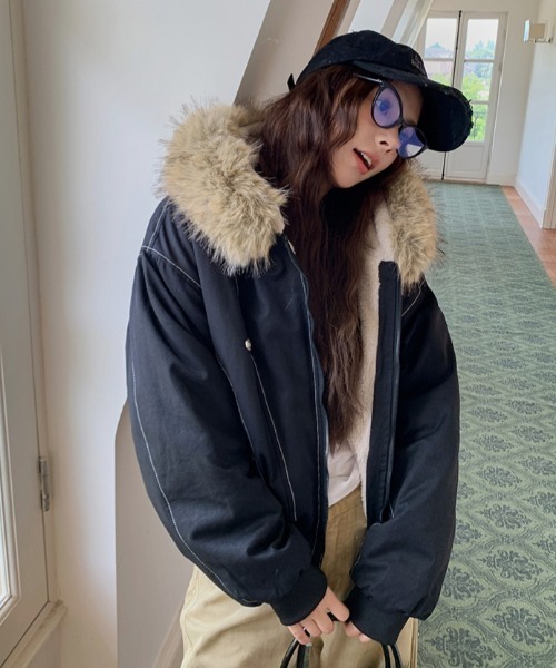 GEMEDA ブルゾン アウター フェイクファー フード付きボアライナー