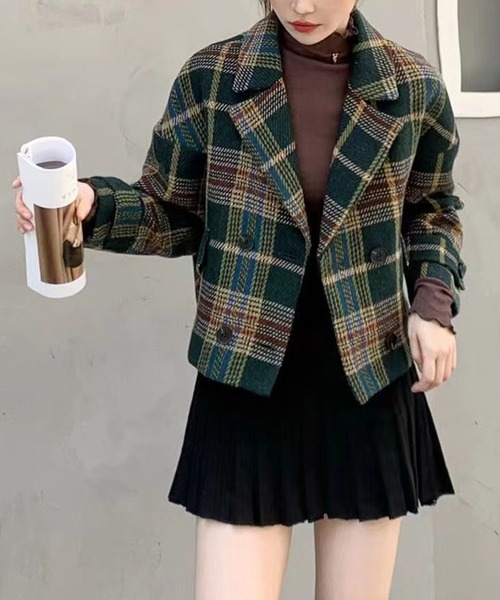 DAY CLOSET ピーコート pコート レディース レトロチェック柄ショート