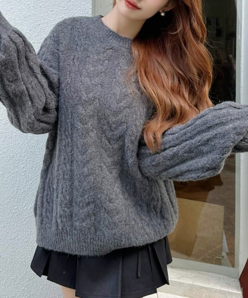 Ada. ニット セーター ケーブル編み 丸首 ニット レディース