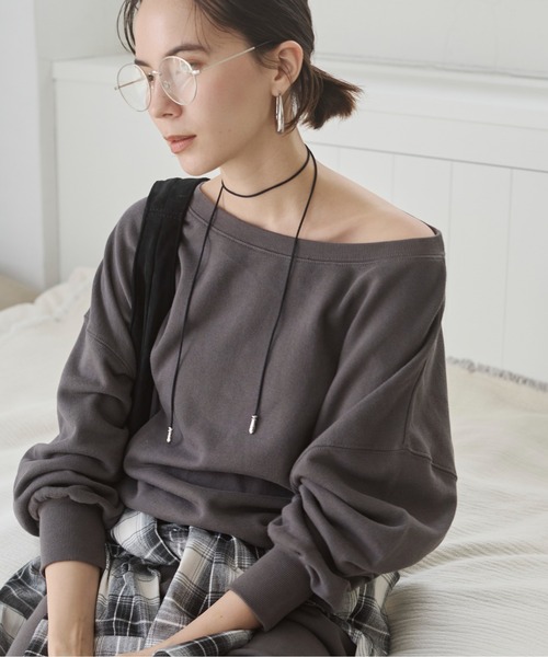 ANGIE トレーナー スウェット 「セットアップ対応」オフショルダー 裏