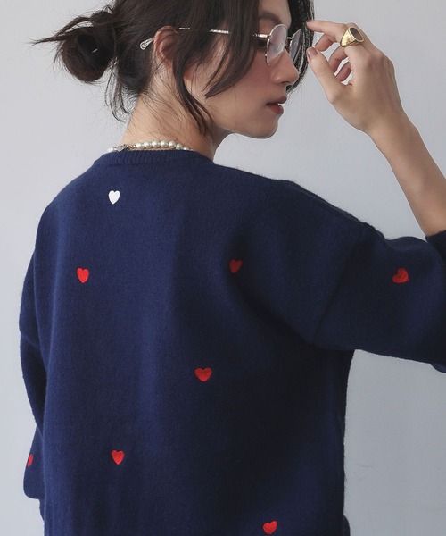 ELFRANK ニット セーター 「新色追加」ハート刺繍 ニット プルオーバー