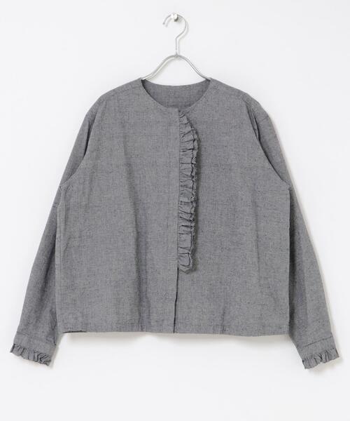 かぐれ ブラウス シャツ コットンシルクフリルブラウス レディース