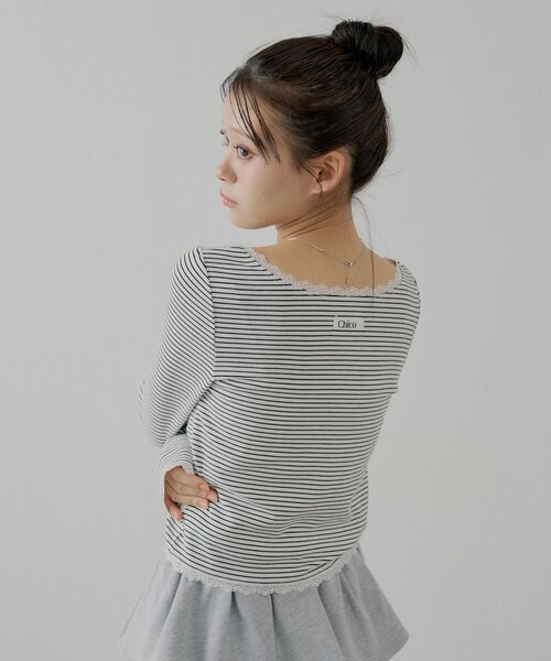 Chico（チコ） tシャツ 前後2wayレースギャザーロンT レディース