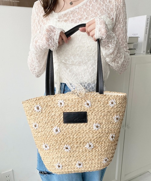 moment+ かごバッグ カゴバッグ フラワー刺繍かごバッグ : ZOZOTOWN