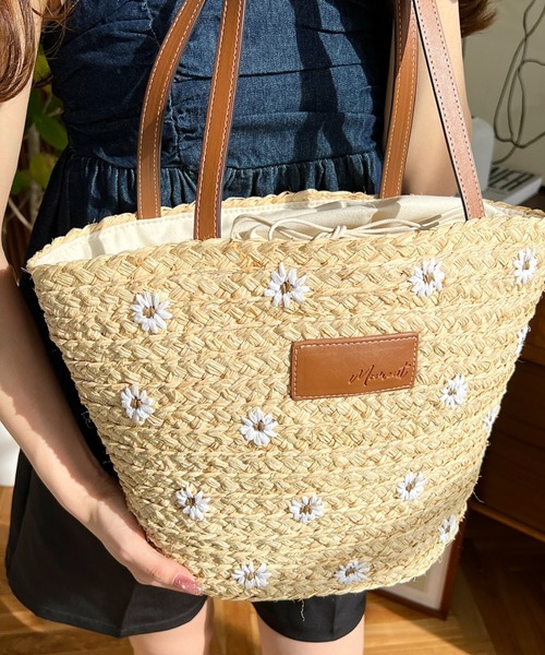 moment+ かごバッグ カゴバッグ フラワー刺繍かごバッグ : ZOZOTOWN