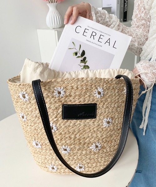 moment+ かごバッグ カゴバッグ フラワー刺繍かごバッグ : ZOZOTOWN