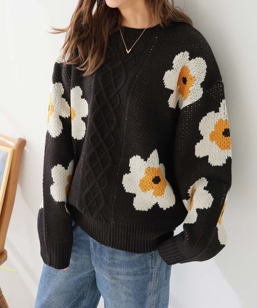 ニット セーター 花柄ケーブルニット レディース : ZOZOTOWN Yahoo!店
